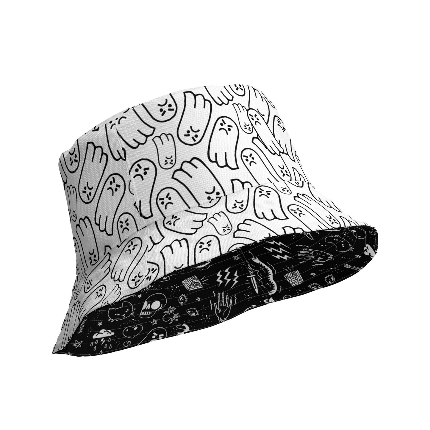Grumpy Ghost Mythical Pattern Reversible Bucket Hat