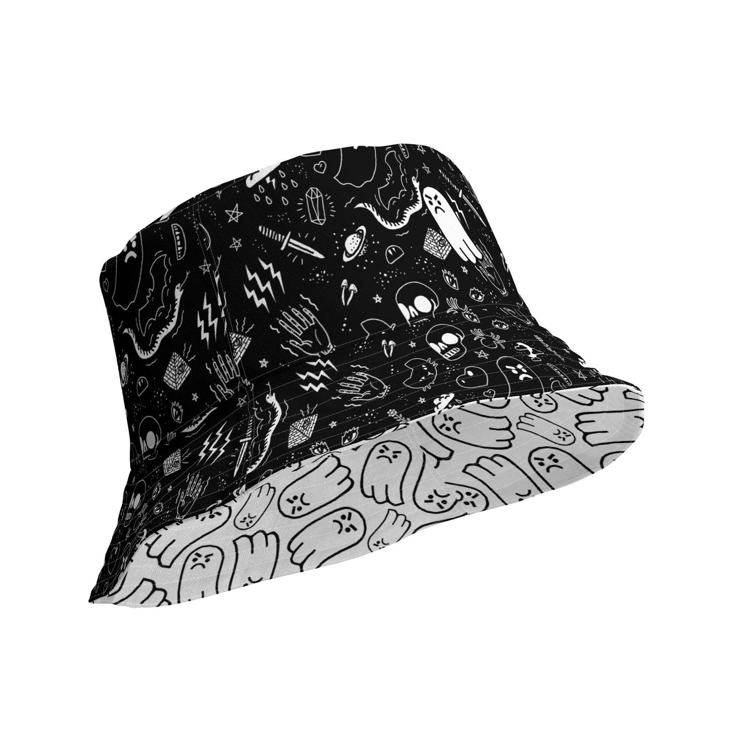 Grumpy Ghost Mythical Pattern Reversible Bucket Hat